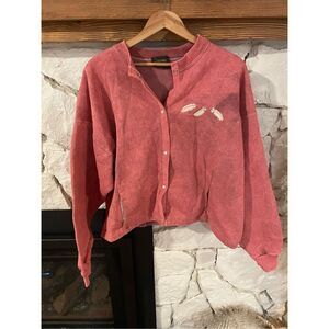 Stoneaged rockwear cotton heathered sweater snap front pink